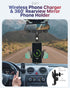 2in1 Rear View Mirror Phone Holder + Wireless Car Charger 360 Rearview Mirror Phone Mount w/Automatic Clamping and Release, Rotatable & Retractabl...
