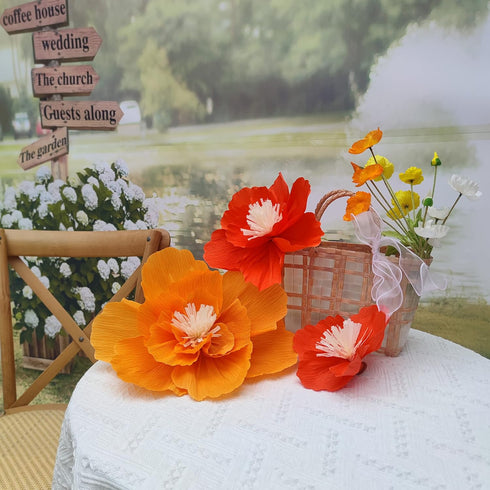 Crepe Paper Flowers for Birthday Party Floral Backdrop Nursery Room Decoration Pack of 6 (Oranges)...