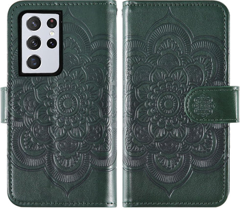 Asuwish Phone Case for Samsung Galaxy S21 Ultra 5G Wallet Cover with Tempered Glass Screen Protector and Flower Leather Flip Credit Card Holder Ce...