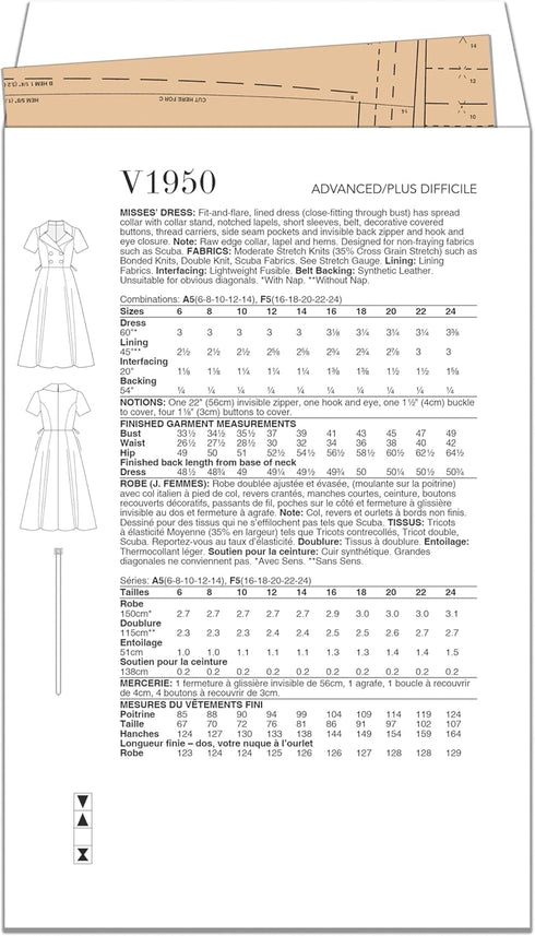 Vogue Misses' Lined Dress Sewing Pattern Packet by Badgley Mischka, Design Code V1950, Sizes 6-8-10-12-14, Multicolor...