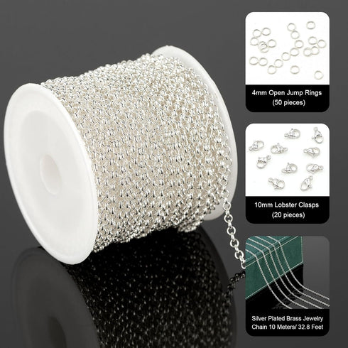 UMAOKANG 10 Meters Silver Chain for Jewelry Making Silver Plated Solid Brass Jewelry Chains Bulk for Women Necklace Bracelet DIY Jewelry Supplies...