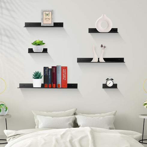 Z metnal Small Floating Shelves, Mini Metal Shelf for Collection Action Figures, Decor Display Wall Shelf, Aluminum, Wall Mounted, Matt Black, 6 i...
