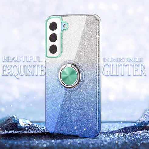 Galaxy S22 Case, Slim Fit Glitter Sparkly Case with 360°Ring Holder Kickstand Magnetic Car Mount Shock-Absorbent Protective Durable Cover for Gala...