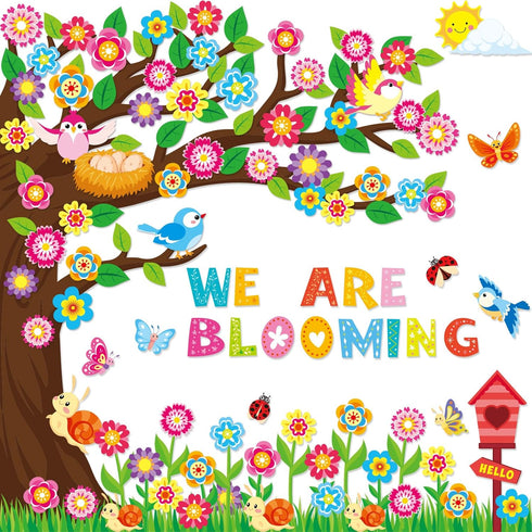 161 Pcs Spring Bulletin Board Decorations Spring Classroom Tree Bulletin Board Spring Tree Bulletin Cutouts Spring Flowers Butterfly Leaf Bird Cut...