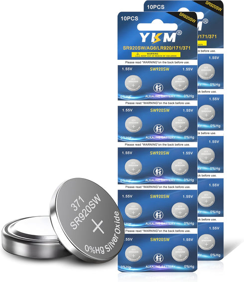 371 SR920SW Battery AG6 370 371 V371 1.55V Silver Oxide Batteries Replacement for Watch Button Coin Battery 20 Pack...