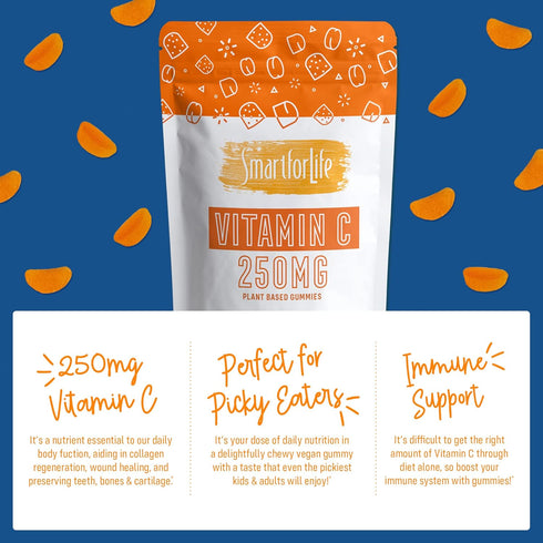 Smart for Life Vitamin C Gummies - Plant Based Vegan Vitamin C Gummies Natural Orange Flavor - Immune Support Gummies for Adults and Kids - Non-GM...