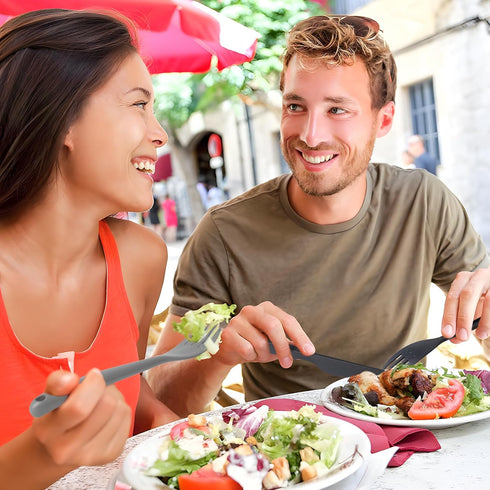 Large Reusable Utensils Set with Case, 2 Sets Portable Cutlery Set for Adults, Travel Fork Spoon Knife for Camping Work Picnic (Grey, Black)...