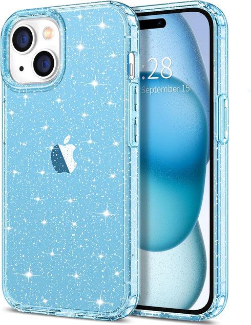 Hython Case for iPhone 15 Case Glitter, Cute Clear Glitter Sparkly Shiny Bling Sparkle Cover, Anti-Scratch Soft TPU Thin Slim Fit Shockproof Prote...