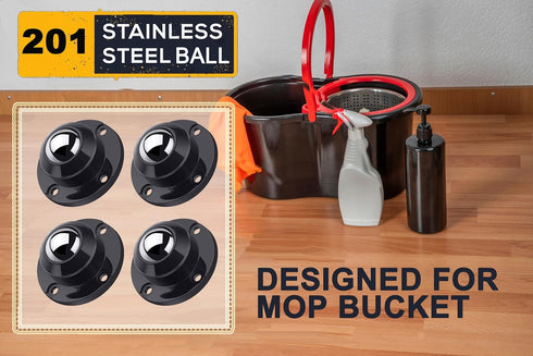 PlusRoc 4 Pack Stainless Steel Self Adhesive Caster Wheels for Mop Bucket, Load Capacity 28LBS Per Wheel for Furniture...