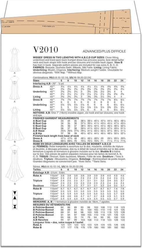 Vogue Misses' Close-Fitting Dress Sewing Pattern Packet, Design Code V2010, Sizes 6-8-10-12-14, Multicolor...