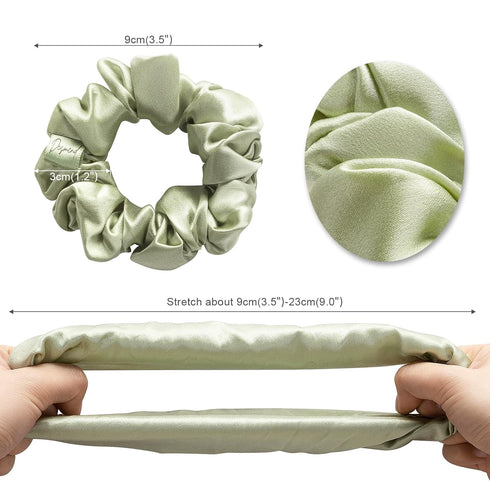 Hair Care Classic Scrunchies Silk Everyday Hair Ties Elastics No Damage Ponytail Holder Pack of 3 Apple Green...