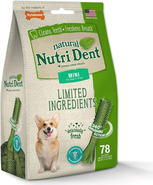 Nylabone Nutri Dent Dog Dental Treats - Natural Dog Teeth Cleaning & Breath Freshener - Dental Treats for Dogs - Fresh Breath Flavor, Mini (78 Cou...