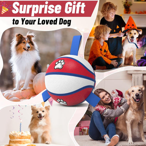 Dog Ball Basketball Toys - Balls for Dogs with Straps, Dog Toys for Tug of War, Dog Water Toy Pool Toys for Small Medium Dogs, Dog Birthday,Blue R...