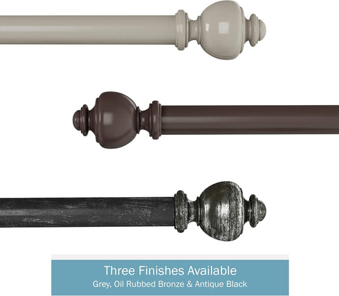 Bedford Home 1-Inch Curtain Rod- Decorative Modern Urn Finials & Hardware- For Home Decor in Bedroom, Living Room & Kitchen, 48-84-Inch (Gray)...