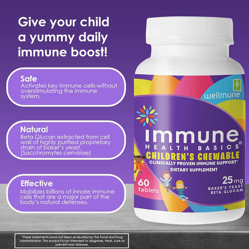 Children's Chewable Tablets, Wellmune Clinically Proven Highly Purified Beta Glucan Immunity Supplements for Children, Kids-Approved!...