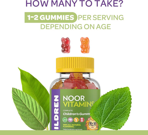 Halal Vitamins, Kids Vitamins, Kids Multivitamin Gummies Noor Vitamins: Vitamin C for Kids, D3, and Zinc for Immunity, B6 B12 for Energy. Non-GMO,...