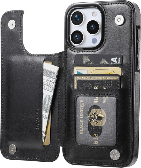 Wallet Case Compatible with iPhone 15 Pro Max(6.7"),Slim Protective case with Card Holder with 1 Screen Protective Glass,Premium PU Leather Kickst...