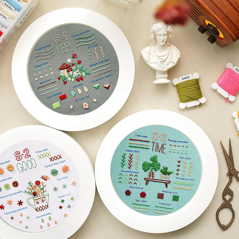 ASTNIC 3 Sets Embroidery Kit for Beginners, Cross Stitch Kits with Flower Mushroom Pattern Hoop Needle Kit DIY Knitting Kit Arts and Crafts for Ad...