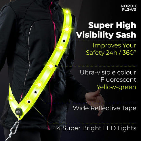 Rechargeable Led Reflective Lighted Vest for Walking in The Dark, LED Reflective Sash, Night Dog Walking Gear, Dog Lights for Night Walking, Refle...