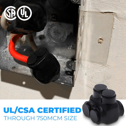 OhLectric Multi Cable Connectors with 2 Port 250 MCM-#6-2 - Dual Entry Splice Electrical Power Connector - Black Insulated Vinyl Coated Wire Conne...