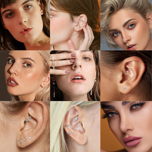 Subiceto 21 Pcs 16G Cartilage Earrings Hoop Studs for Women Men Stainless Steel Forward Labret Helix Piercing Jewelry Lip Ring Rook Daith Conch Tr...