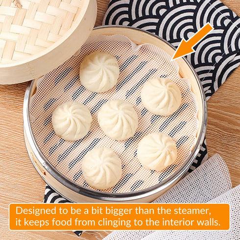 GUCUJI 12 Inch Silicone Bamboo Steamer Liners - Non-Stick, Reusable Steamer Mesh Mats for Steamed Buns, Dumplings, veggies, Dim Sum, Momo, Rice, a...