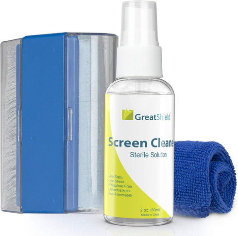 Universal Screen Cleaning Kit, Microfiber Cloth + 2 Sided Brush + Non-Streak Solution Spray [for TV, Laptops, PC Monitors, Smartphones, Tablets, C...