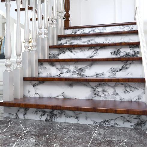 White Black Marble Wallpaper Peel and Stick 15.8'' x78.7'' Marble Contact Paper Countertop Peel and Stick Waterproof Self Adhesive Removable Wall ...