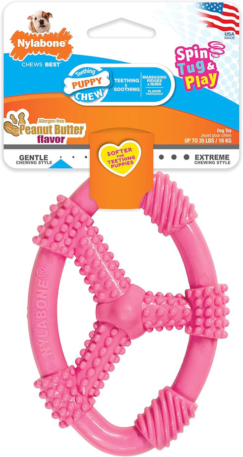 Nylabone Spin Tug & Play Pink Puppy Chew Toy for Teething - Puppy Supplies - Peanut Butter Flavor, Medium/Wolf (1 Count)...