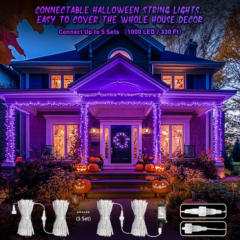 JMEXSUSS Purple Halloween Lights Clear Wire, 66ft 200 LED Purple String Lights Indoor Outdoor Waterproof, Purple Christmas Lights Plug in for Chri...