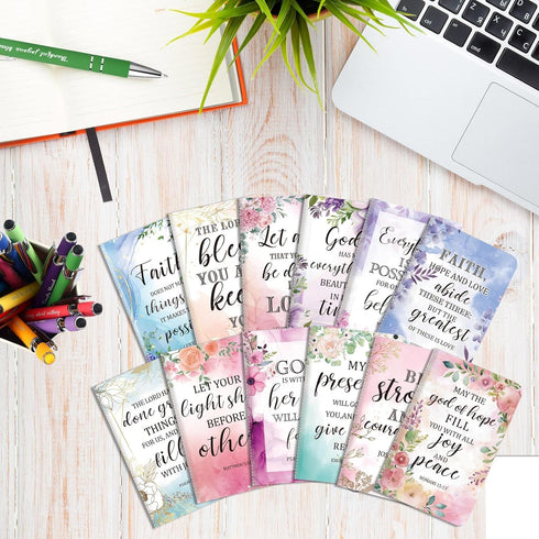 PerKoop 24 Pcs Bible Gifts Set Bulk Christian Notebooks Pens Bible Verse Notepads Ballpoint Pen Floral Motivational Scripture Small Journal Inspir...