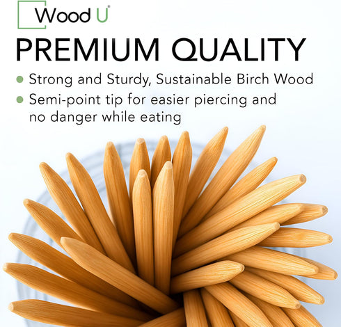 Wooden Candy Apple Sticks 5.5"x3/16" - Disposable 100 Pcs of Cocktail Picks and Toothpicks for Appetizers...