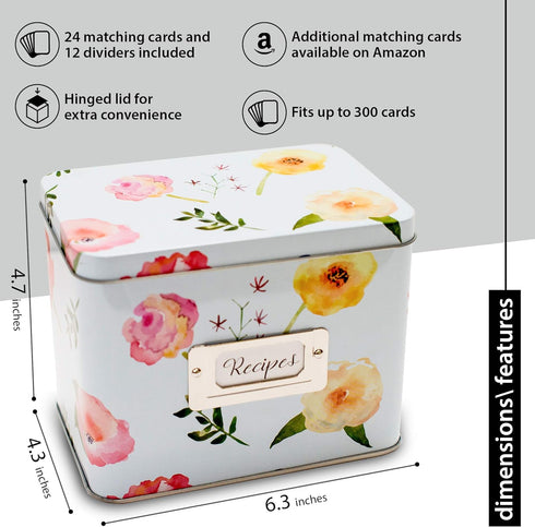 Heart&Berry Recipe Box With Cards And Dividers - Includes 24 4x6 Recipe Cards And 12 Dividers - Recipe Cards And Box Set - Compatible With Standar...