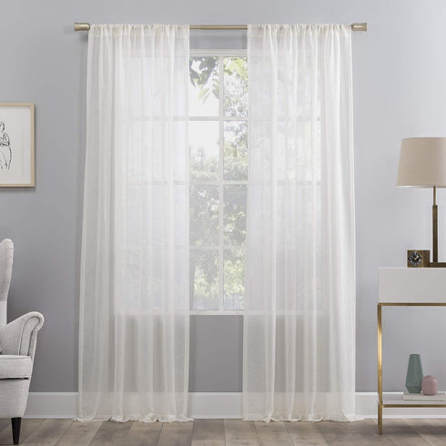 No. 918 Genevieve 2-pack 2-pack Linen Weave Sheer Semi-Sheer Grommet Curtain Panel Pair, 50" x 96", Cream...
