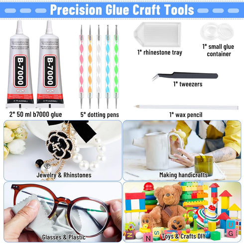 B-7000 Clear Glue Adhesive for Crafting, Industrial Strength Semi Fluid B7000 Glue with Precision Applicator Tips, Art Dotting Stylus Pens for DIY...