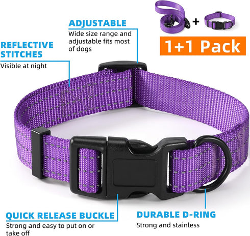 Mile High Life | Reflective Dog Collar Leash Set | Small Dog Collar Leash Set | Medium Dog Collar Leash Set | Adjustable Collar Leash Set (Reflect...