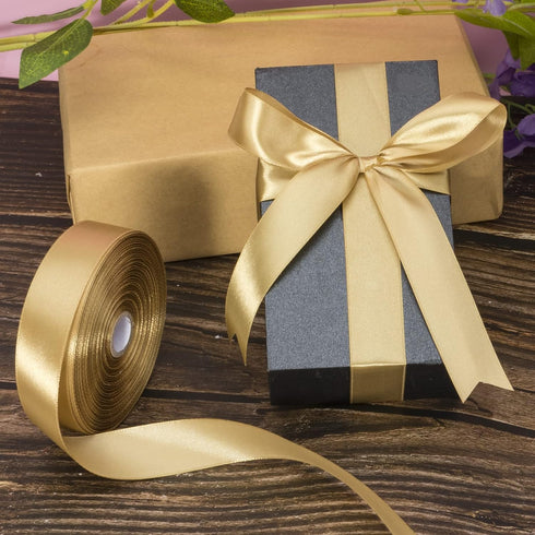 YASEO 1 Inch Champaign Gold Solid Satin Ribbon, 50 Yards Craft Fabric Ribbon for Gift Wrapping Floral Bouquets Wedding Party Decoration...
