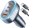 LISEN USB C Car Charger 65W+36W 4 Port Fast Charging Car Charger Adapter PD3.0 & QC3.0 Cigarette Lighter Car USB Charger Multi Port with Cable,Com...