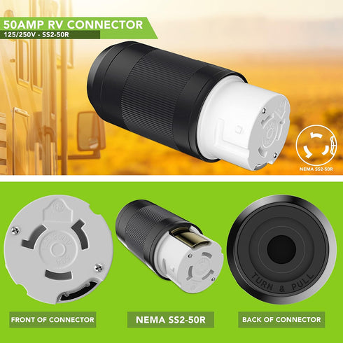 50 AMP RV Power Cord Locking Shore Connector Replacement End Marine Twist Lock (50 Amp Connector)...