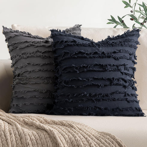 MIULEE Set of 2 Decorative Boho Throw Pillow Covers Linen Striped Jacquard Pattern Cushion Covers for Sofa Couch Living Room Bedroom 18x18 Inch Na...