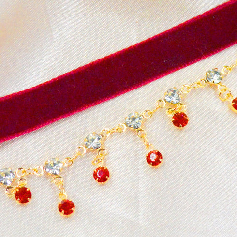 14K Gold Plated Ruby Red Layered Velvet Choker Necklace for Women Double Chain Indian Chokers Necklaces Goth Vampire Chocker Boho Chokers Statemen...