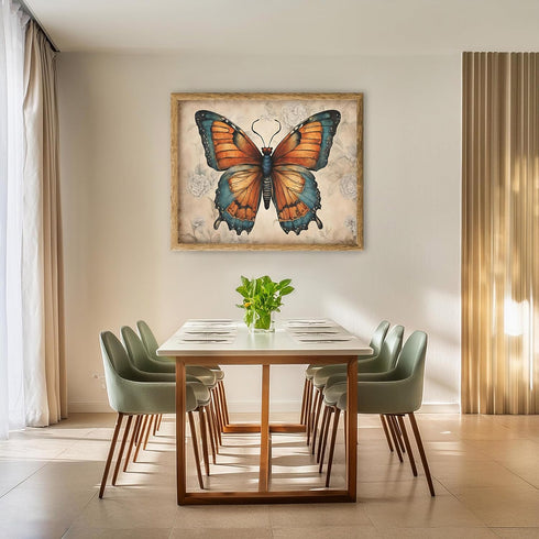 Posterizer 1 pcs- Orange and blue butterfly with small flowers-Art for Animal Lovers-Floral Botanical Art- Gift for Men Women -Decor for Bedroom, ...