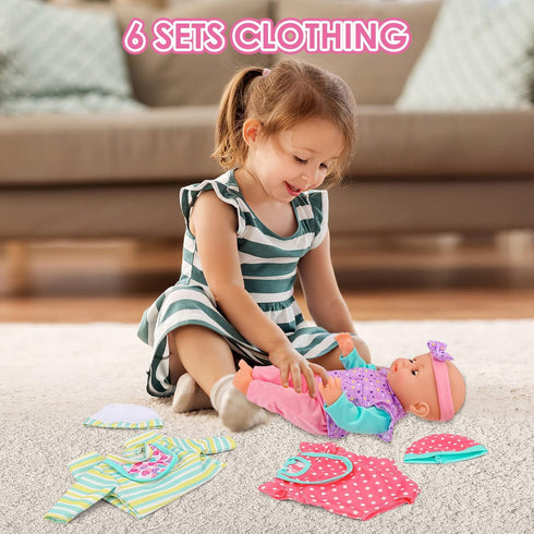 deAO Baby Doll Clothes for 12 13 14 Inch Dolls,6 Sets Doll Clothes and Accessories,Dress Up Fun,Doll Outfits Accessories Underwear for Doll Gift (...