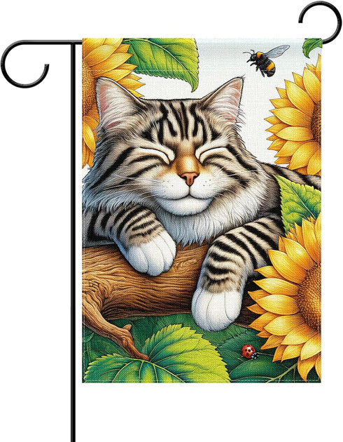 Adorable Cat and Sunflower Garden Flag Welcome Yard Flag Burlap Double Side 12x18 Outdoor Farmhouse Decor Cute Garden Flag for Outside...
