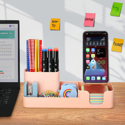 LETURE Pen Holder for Desk, Desktop Organizer with Mobile phone holder/Pencil Holders/Sticky Note Tray/Paperclip Storage and Office Stationery Acc...
