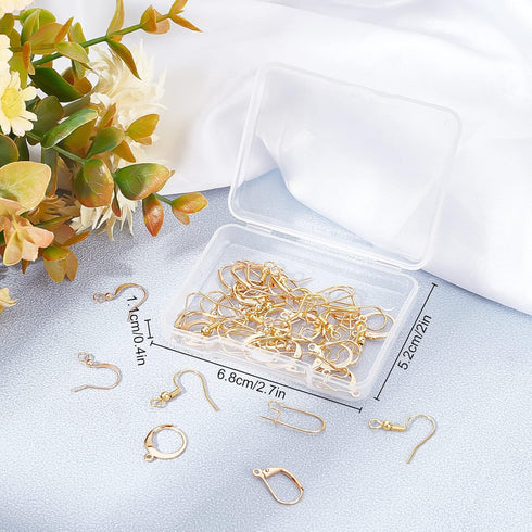 Beebeecraft 1 Box 50Pcs 5 Style Earring Hooks with Loop Hole 18K Gold Plated Earring Making Kit Leverback Huggies Earwire for Jewelry Earring Maki...