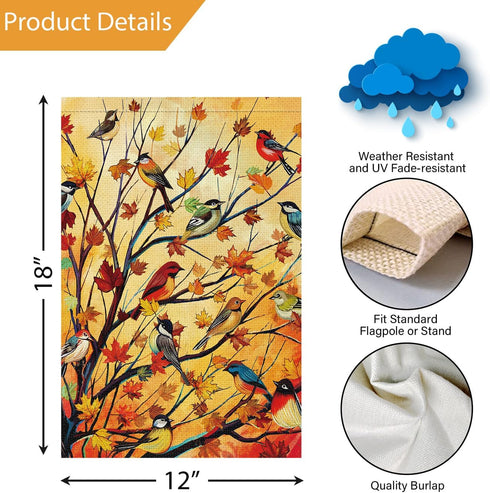 Louise Maelys Welcome Fall Garden Flag 12x18 Double Sided, Small Burlap Autumn Maple Tree Birds Garden Flag Fall Thanksgiving Outside Outdoor Hous...
