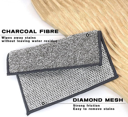 12 Pcs Bamboo Charcoal Fibre Non ScratchWire Dishcloth,Reusable Kitchen Wire Miracle Cleaning Cloths, Multipurpose Wire Dishwashing Rags for Wet a...