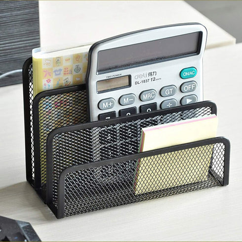VANRA Small Letter Sorter Desktop File Holder Organizer Metal Mesh with 3 Vertical Upright Compartments (Black)...