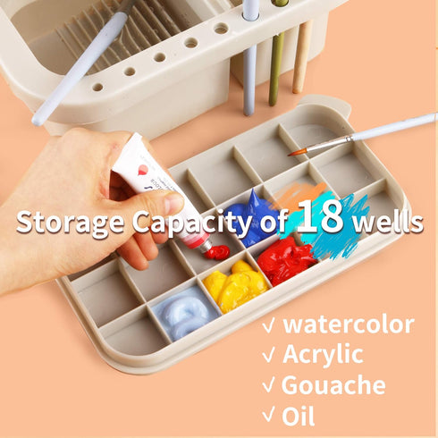 Multi-Use Paint Brush Basin with Brushes Holder,Washer,Trays,Palette Box-Artist Cleaner Cup for Watercolor Oil Acrylic Gouache Painting with Lid...